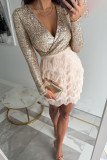 Women Party Sequin V Neck Long Sleeve Sexy Dress