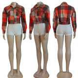 Women's Fall Turndown Collar Plaid Slim Waist Jacket With Pockets
