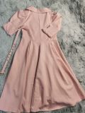 Women Turndown Collar Pleated Lace-Up Belted Dress