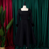 Winter Chic Elegant Fur Decorated Long Sleeve A-Line African Party Dress