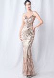 Positioning Flower Dinner Wedding Sequin Suspender Evening Dress