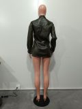 Autumn And Winter Women's Solid Color Pu Leather Long Sleeve Turndown Collar Jacket