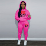 Women's Two-Piece Casual Printed Fleece Hoodie Pants Set