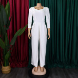 Plus Size African Women Long Sleeve Solid Loose Wide Leg Jumpsuit