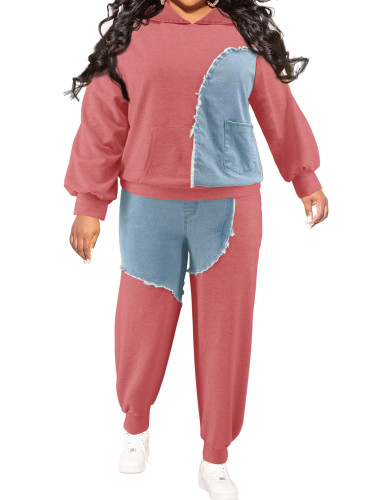 Plus Size Women 's Winter Tops And Pants Washed Denim Suit