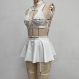 Lace Sexy Bra Underwear Set Solid Color Leather Sexy Lingerie Set