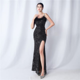 Straps Feather Sequins Bedding Evening Dress