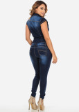 Short Sleeve Slim Fit Denim Jumpsuit