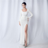 Dinner Party Wedding Sequined Long-Sleeved Evening Dress