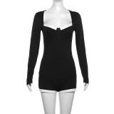 Women Sexy Contrast Color Basic Knitting Casual Jumpsuit