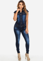Short Sleeve Slim Fit Denim Jumpsuit Short Sleeve Slim Fit Denim Jumpsuit