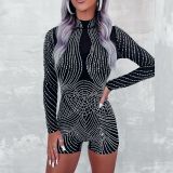 Sexy Slim Beaded See-Through Jumpsuit