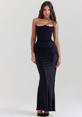 Autumn And Winter Women 's Fashion Strapless Sexy Low Back Slim Evening Dress For Women