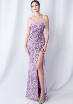 Straps Feather Sequins Bedding Evening Dress