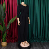 Plus Size African Women Long Sleeve Solid Loose Wide Leg Jumpsuit