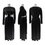 Autumn And Winter Solid Color Plus Size Women 's Fashion Casual Two Piece Skirt Set