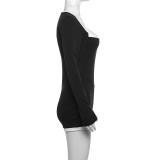 Women Sexy Contrast Color Basic Knitting Casual Jumpsuit