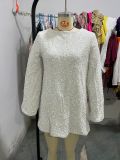 Autumn And Winter Women 's Round Neck Long Sleeve Loose Plus Size Sexy Sequin Short Dress