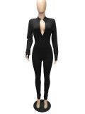 Women Autumn Zipper Jumpsuit