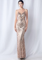 Beading Wedding Party Gown Beaded Suspender Evening Dress