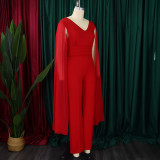 Plus Size African Women V-neck Top and Wide Leg Pants Two-piece Set
