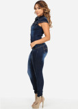 Short Sleeve Slim Fit Denim Jumpsuit