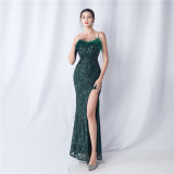 Straps Feather Sequins Bedding Evening Dress