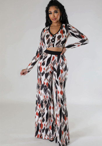 Fashionable Slim-Fitting Short T-Shirt High-Waisted Loose Bootcut Trousers Spring And Autumn Two-Piece Set