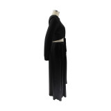 Autumn And Winter Solid Color Plus Size Women 's Fashion Casual Two Piece Skirt Set