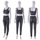 Summer Women 's Fashionable Vest Top Tight Fitting Pants Casual Two Piece Set