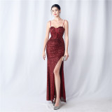 Women Symphony Sequin Slit Maxi Evening Dress