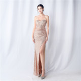 Women Symphony Sequin Slit Maxi Evening Dress