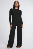 Women Autumn and Winter Casual Solid Long Sleeve Top and Wide Leg Pants Two-piece Set