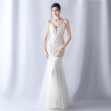 Women beaded mesh evening dress