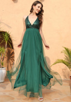 Women sexy slit sequin suspender mesh dress Women sexy slit sequin suspender mesh dress