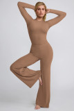 Women Autumn and Winter Casual Solid Long Sleeve Top and Wide Leg Pants Two-piece Set