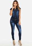 Short Sleeve Slim Fit Denim Jumpsuit