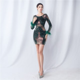 Sequin Long Sleeve Short Evening Dress