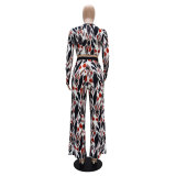 Fashionable Slim-Fitting Short T-Shirt High-Waisted Loose Bootcut Trousers Spring And Autumn Two-Piece Set
