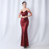 Beading Wedding Party Gown Beaded Suspender Evening Dress