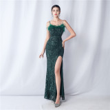 Straps Feather Sequins Bedding Evening Dress
