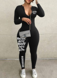 Fashionable Women 's Printed Zipper Long Sleeves Jumpsuit
