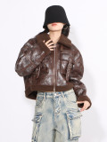 Autumn and winter fashion Chic fur pocket decoration Turndown Collar short jacket