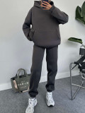 Autumn and winter solid color fleece Hoodies pants two-piece fashionable casual set