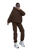 Autumn and winter solid color fleece Hoodies pants two-piece fashionable casual set