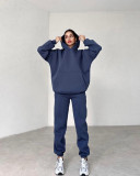 Autumn and winter solid color fleece Hoodies pants two-piece fashionable casual set