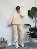 Autumn and winter solid color fleece Hoodies pants two-piece fashionable casual set