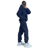 Autumn and winter solid color fleece Hoodies pants two-piece fashionable casual set