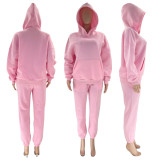 Autumn and winter solid color fleece Hoodies pants two-piece fashionable casual set