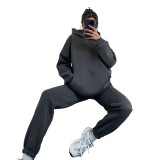 Autumn and winter solid color fleece Hoodies pants two-piece fashionable casual set